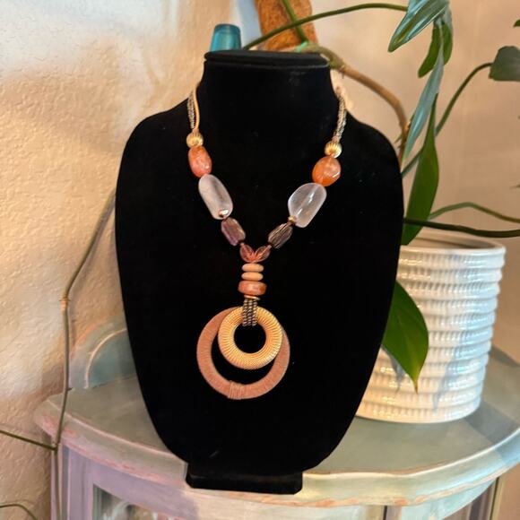 Chico’s Large Beaded Pendant Statement Necklace - Picture 2 of 8